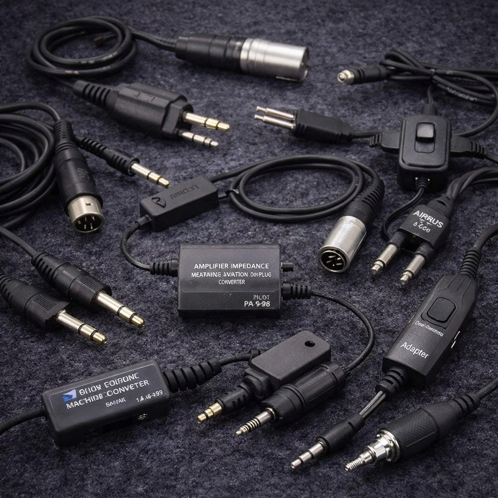 AI Generated Aviation Headset Adapters and Cords Collection Image