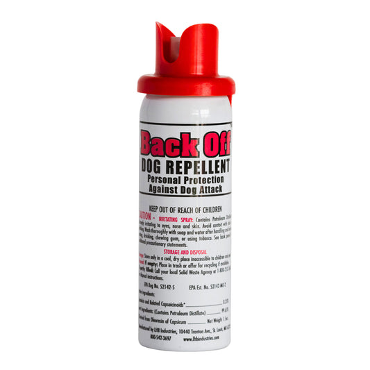 SKILCRAFT Back Off Dog Repellent 1.5 oz aerosol can with red safety trigger.