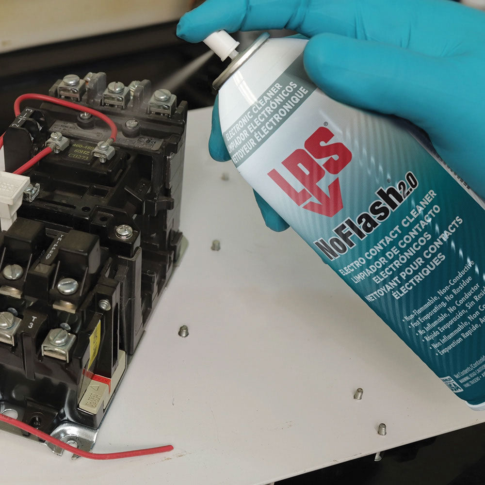 LPS® NoFlash® 2.0 Contact Cleaner sprayed on electronic components