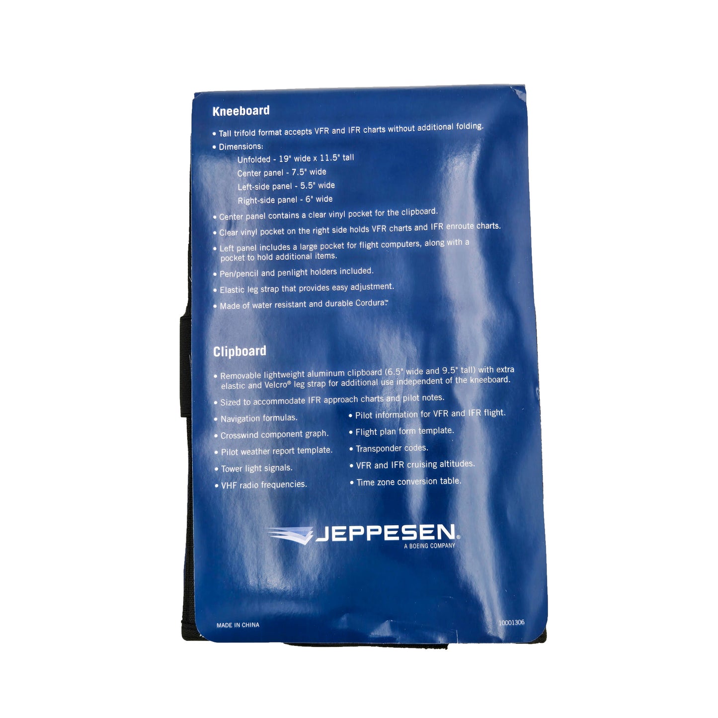 Jeppesen VFR Tri-Fold Kneeboard – Back View with Packaging Insert