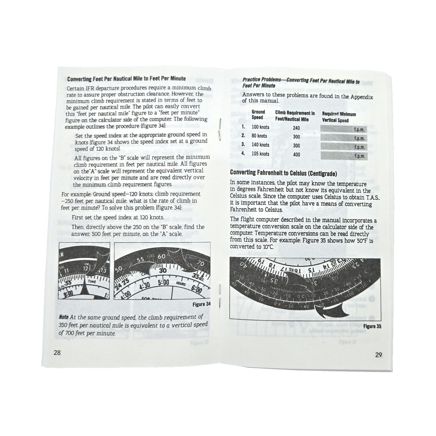 Jeppesen Metal CSG E6B Flight Computer – Instruction Booklet Open to Sample Page