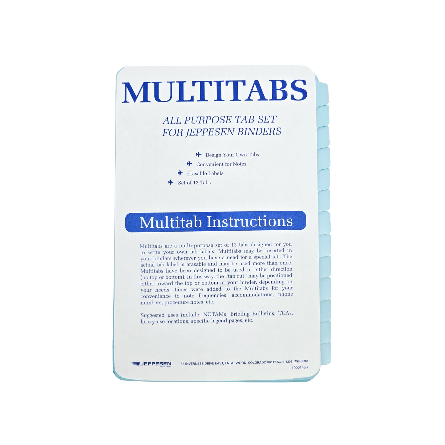 Jeppesen Multitabs Set of 13 – Front View with Indexed Tabs