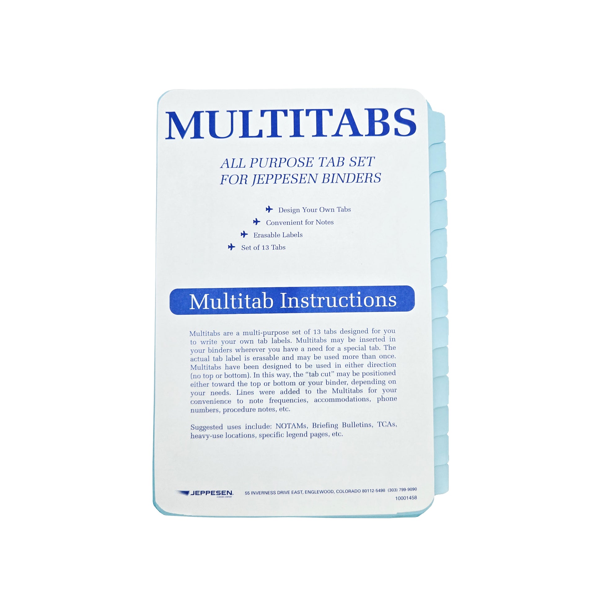 Jeppesen Multitabs Set of 13 – Front View with Indexed Tabs