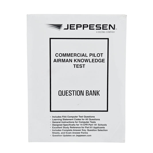Jeppesen Commercial Pilot Airman Knowledge Test Question Bank front cover - P/N 10001766, FAA exam preparation guide
