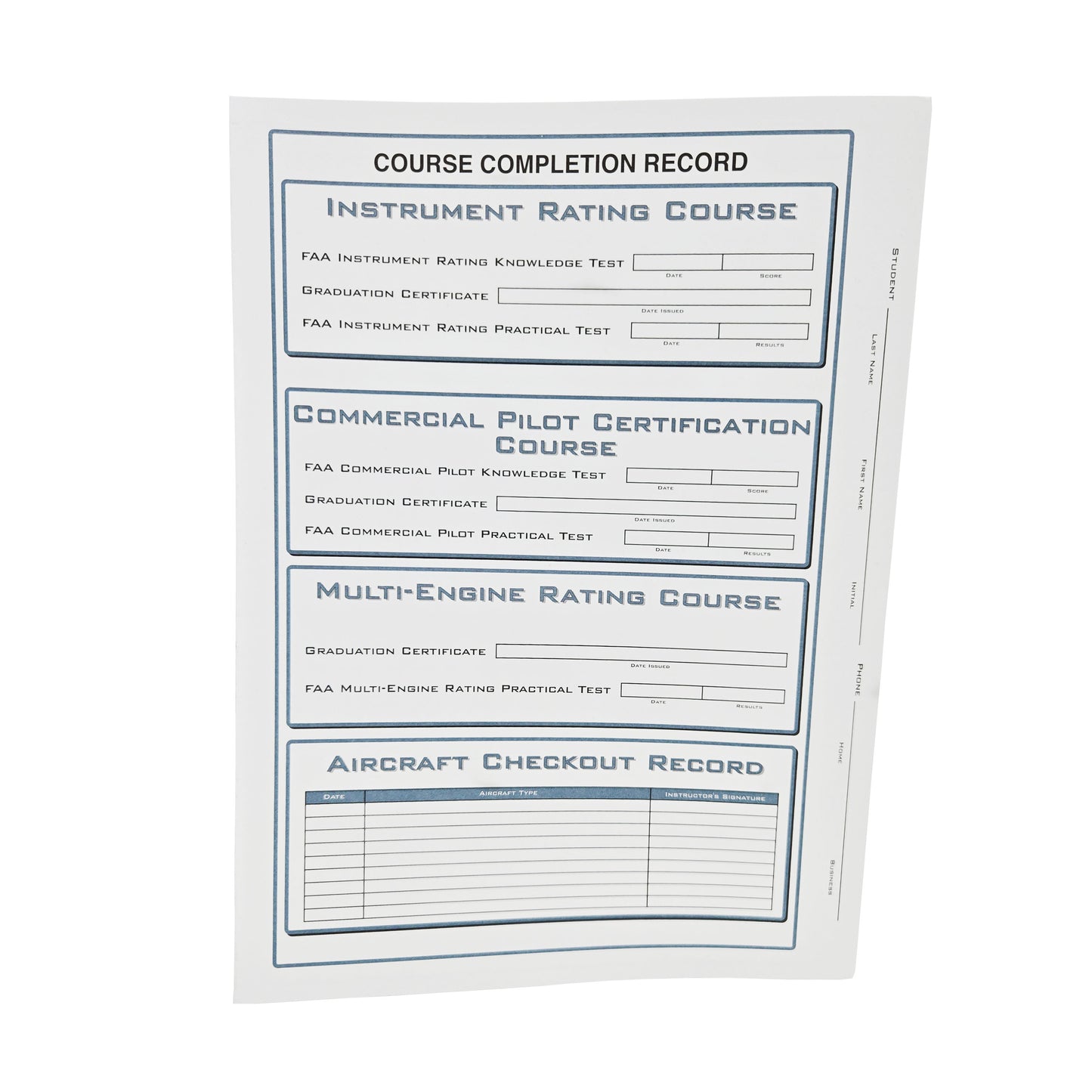 Jeppesen Instrument Commercial Record Folder – Training Record Overview