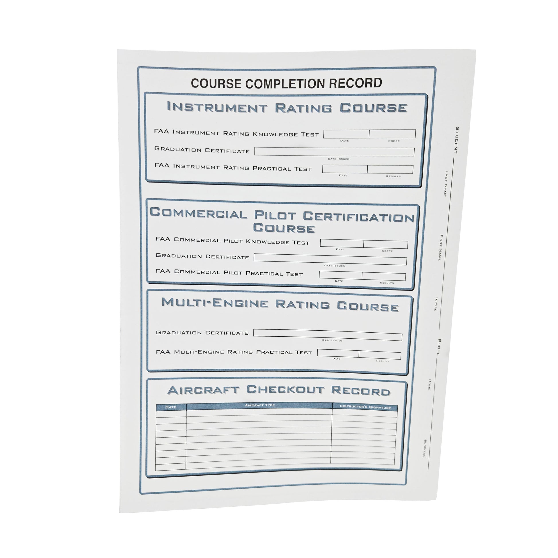 Jeppesen Instrument Commercial Record Folder – Training Record Overview