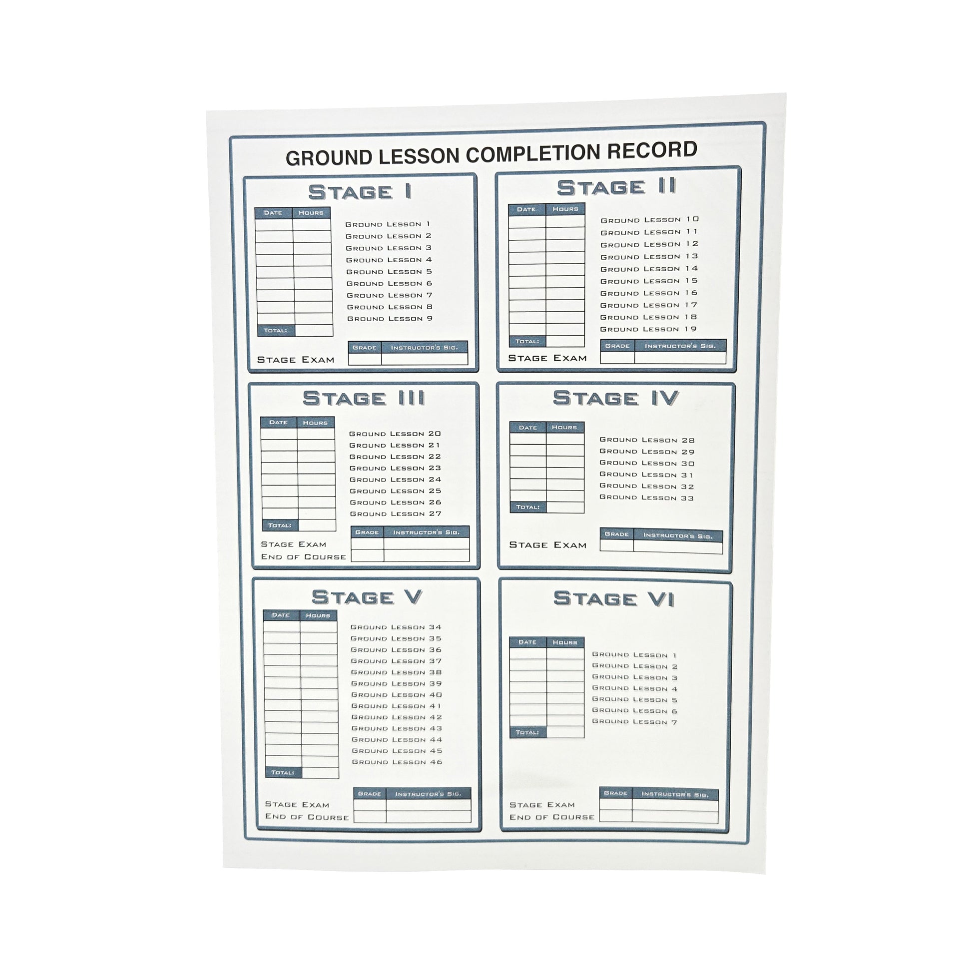 Jeppesen Instrument Commercial Record Folder – Flight Lesson Tracking Page