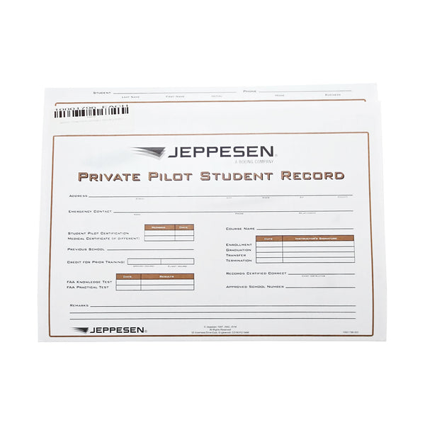 Jeppesen Private Pilot Record Folder – Cover Page with Training Overview