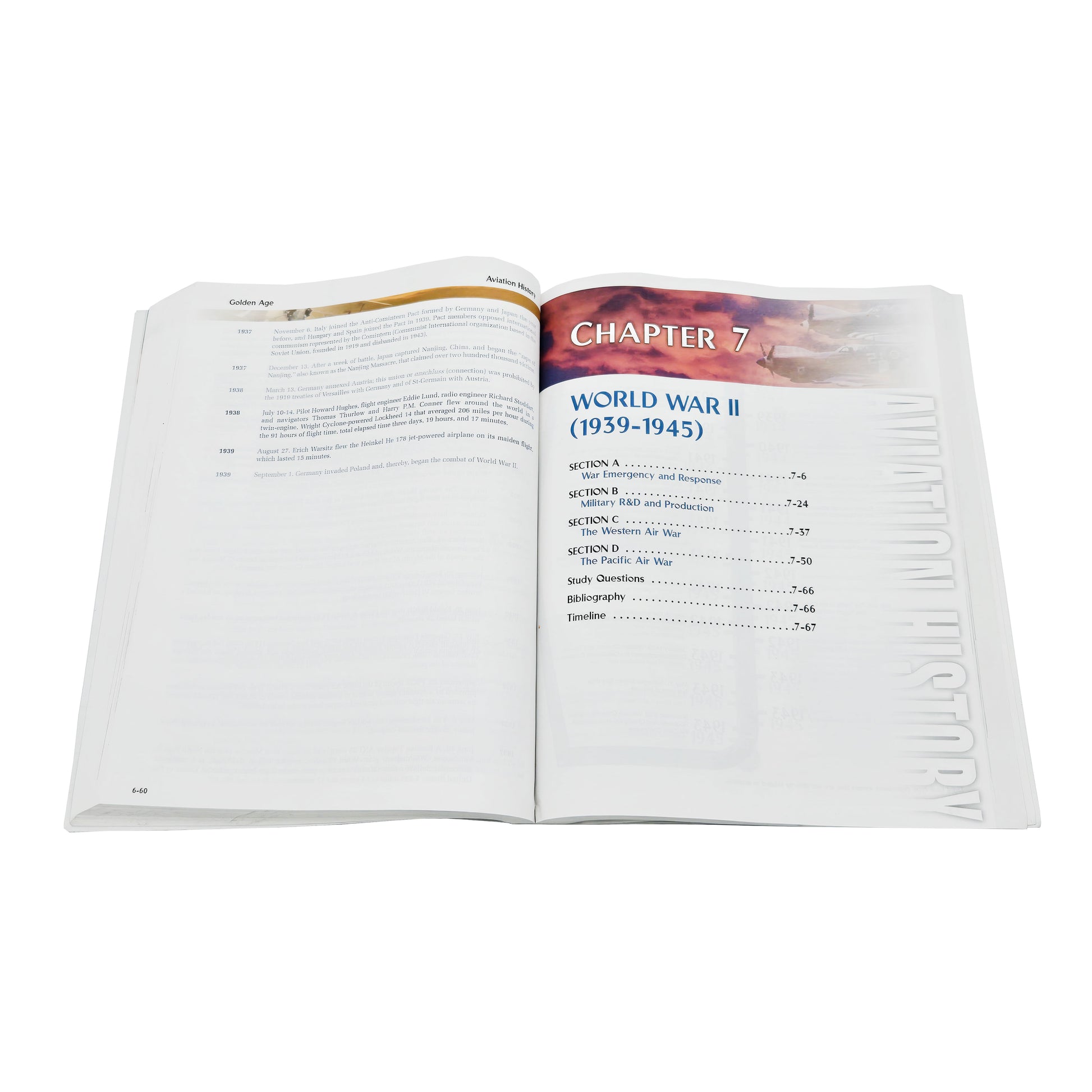 Jeppesen Aviation History Textbook – Open View Displaying Interior Pages and Illustrations