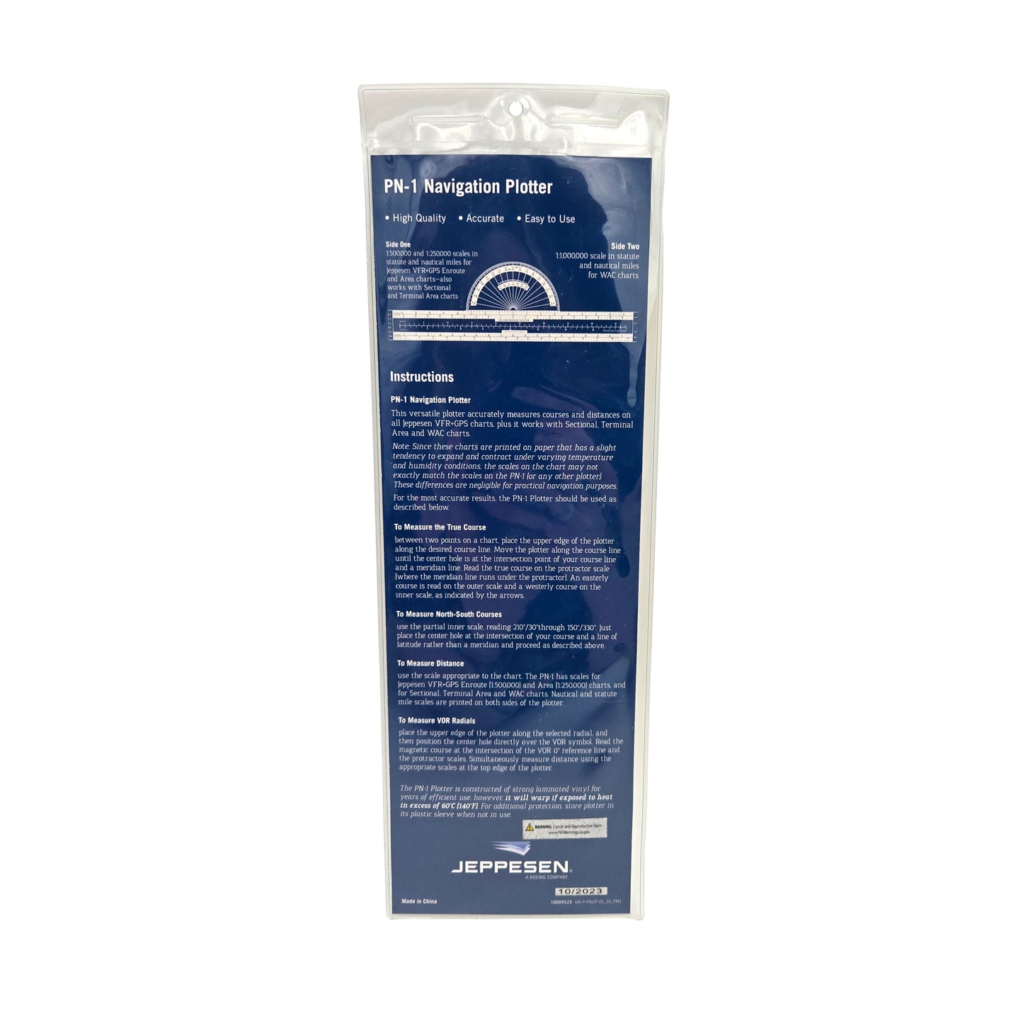 Jeppesen PN-1 Navigation Plotter – Back View with Additional Measurements