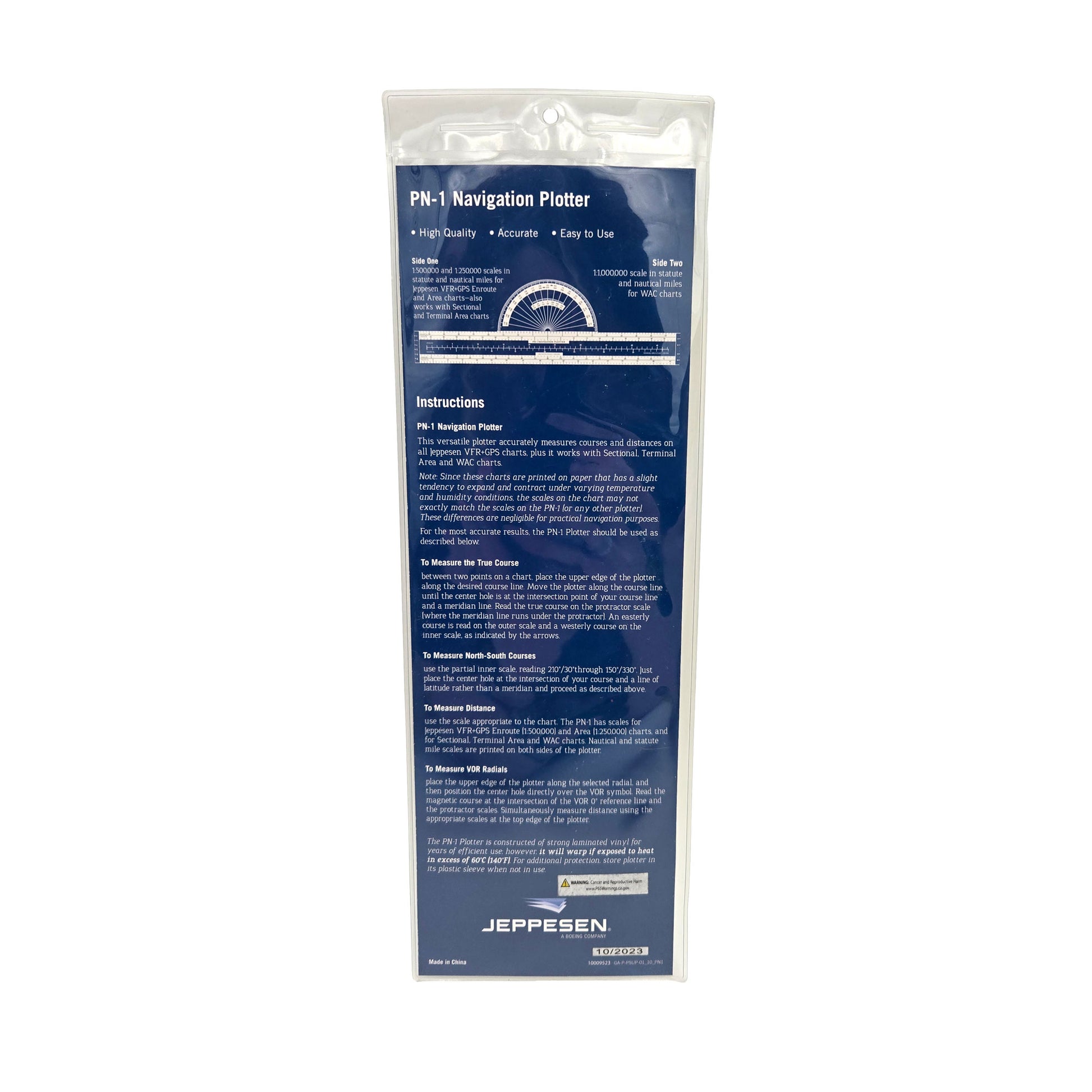 Jeppesen PN-1 Navigation Plotter – Back View with Additional Measurements
