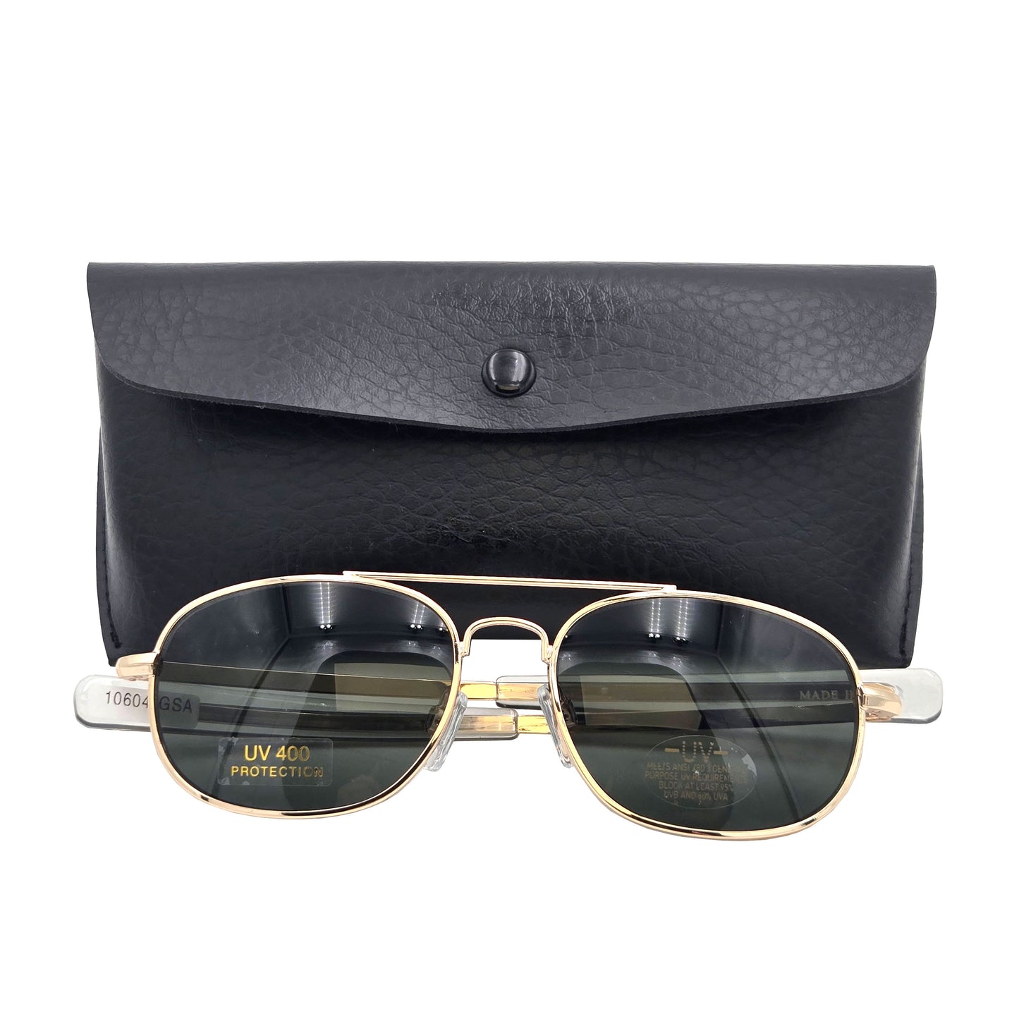 G.I. Type MIL-STD 105 Aviator Sunglasses Gold-Smoke 52mm with case - durable pilot sunglasses with protective storage