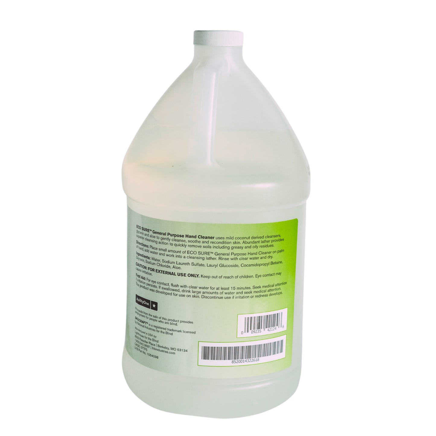 SKILCRAFT Eco Sure Biobased Hand Soap – 1 Gallon Jug - Back View