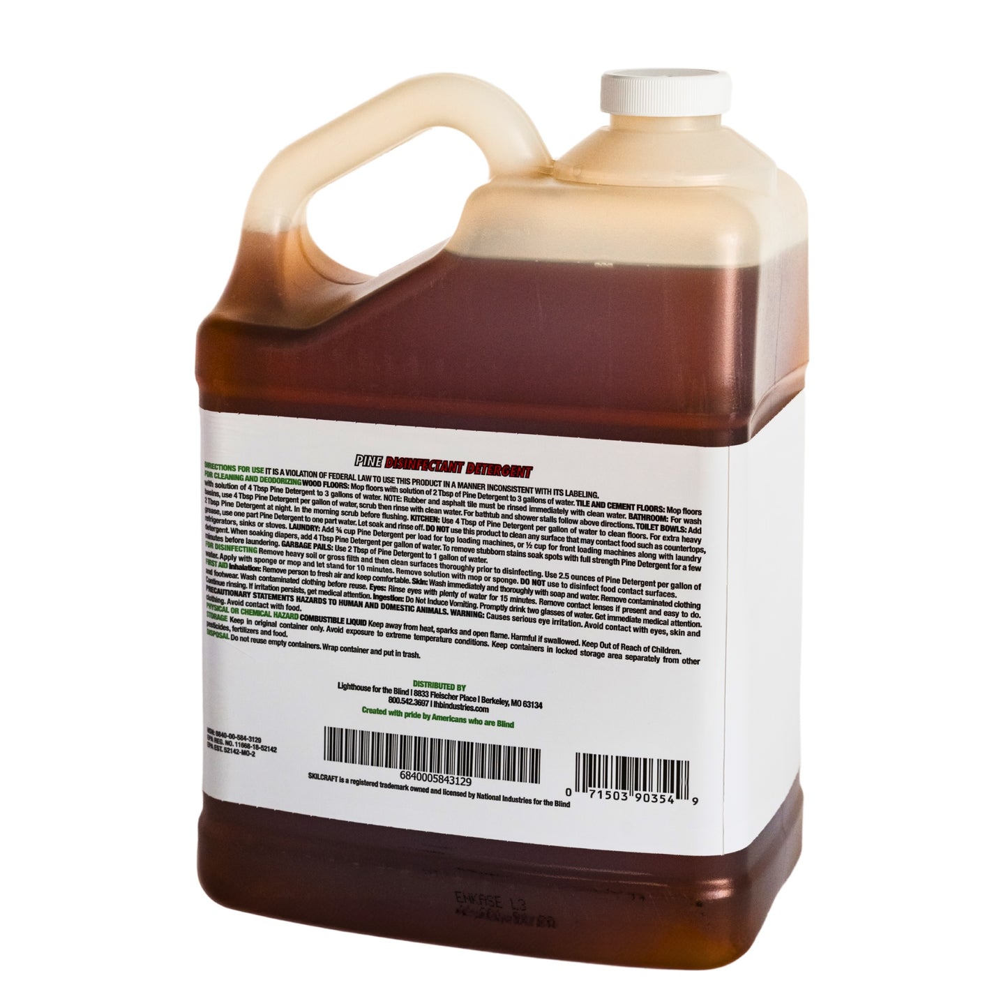 SKILCRAFT® 62% Pine Disinfectant Cleaner – 1 Gallon Jug Back Label