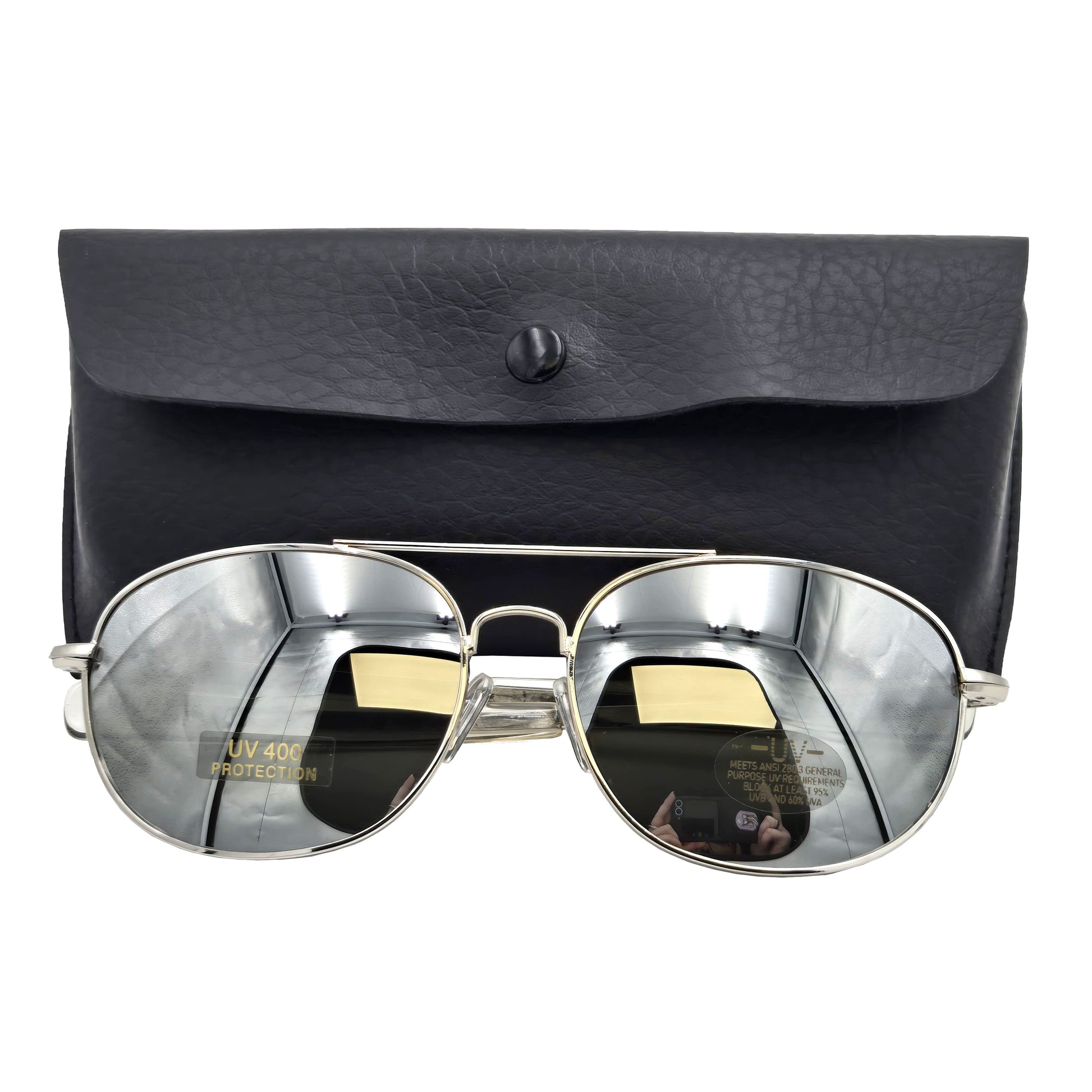 G.I. Type MIL-STD 105 Aviator Sunglasses Chrome-Mirror 58mm with case - reflective aviator sunglasses with case