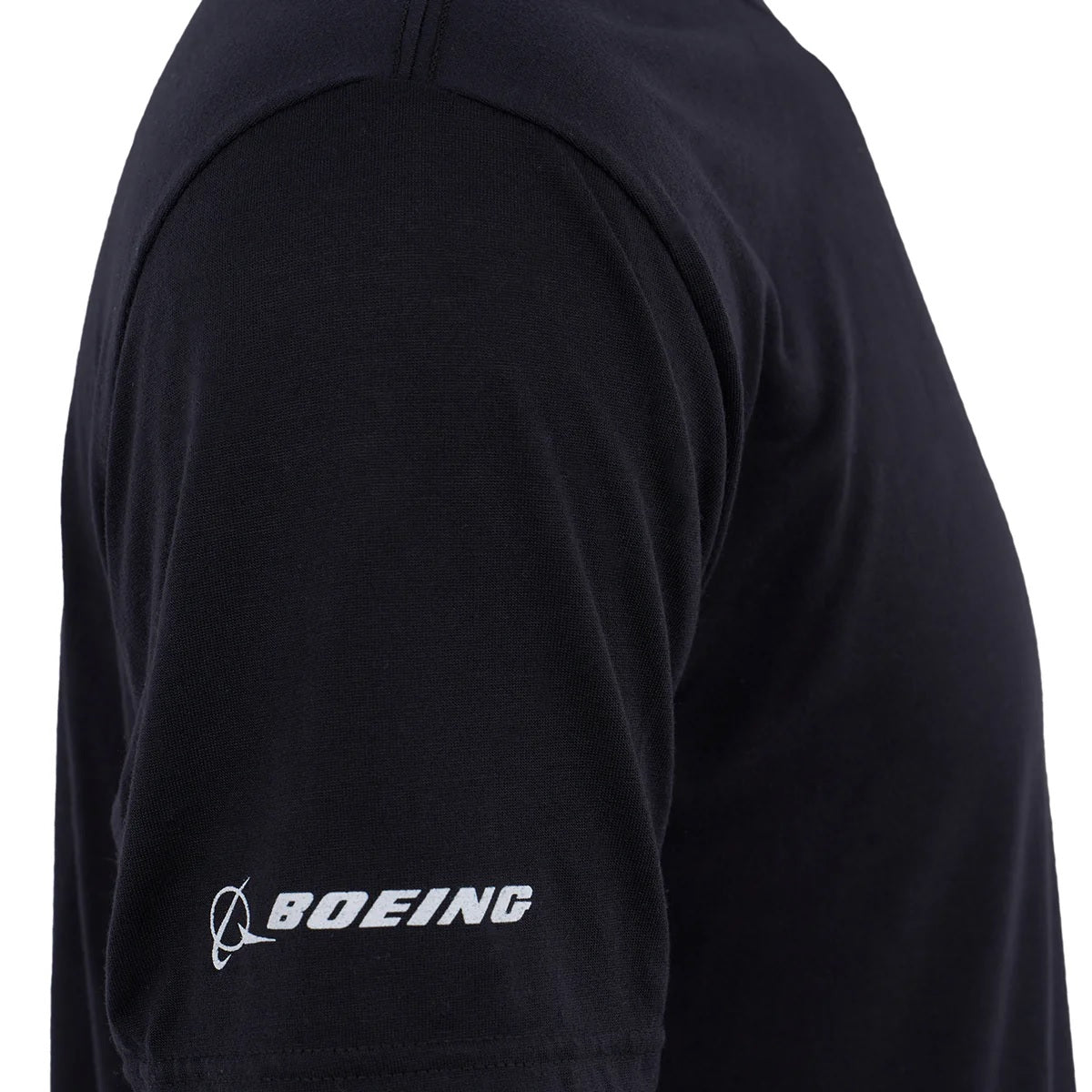 Close-up of Boeing logo on sleeve of AH-64 Apache Series Performance T-Shirt in black