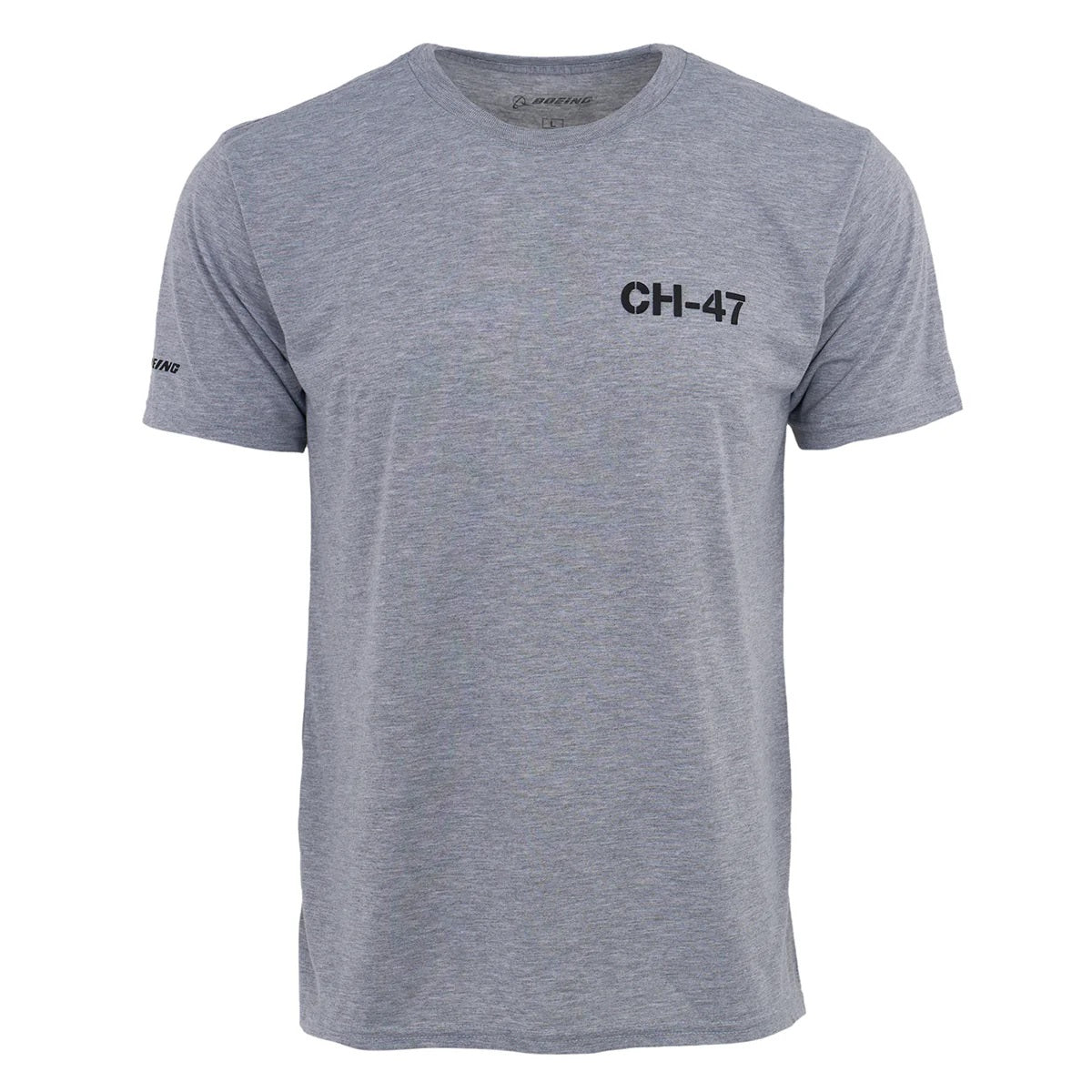 Front view of Boeing CH-47 Chinook Unisex Performance T-Shirt in heather gray with CH-47 logo