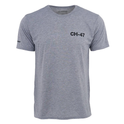 Front view of Boeing CH-47 Chinook Unisex Performance T-Shirt in heather gray with CH-47 logo
