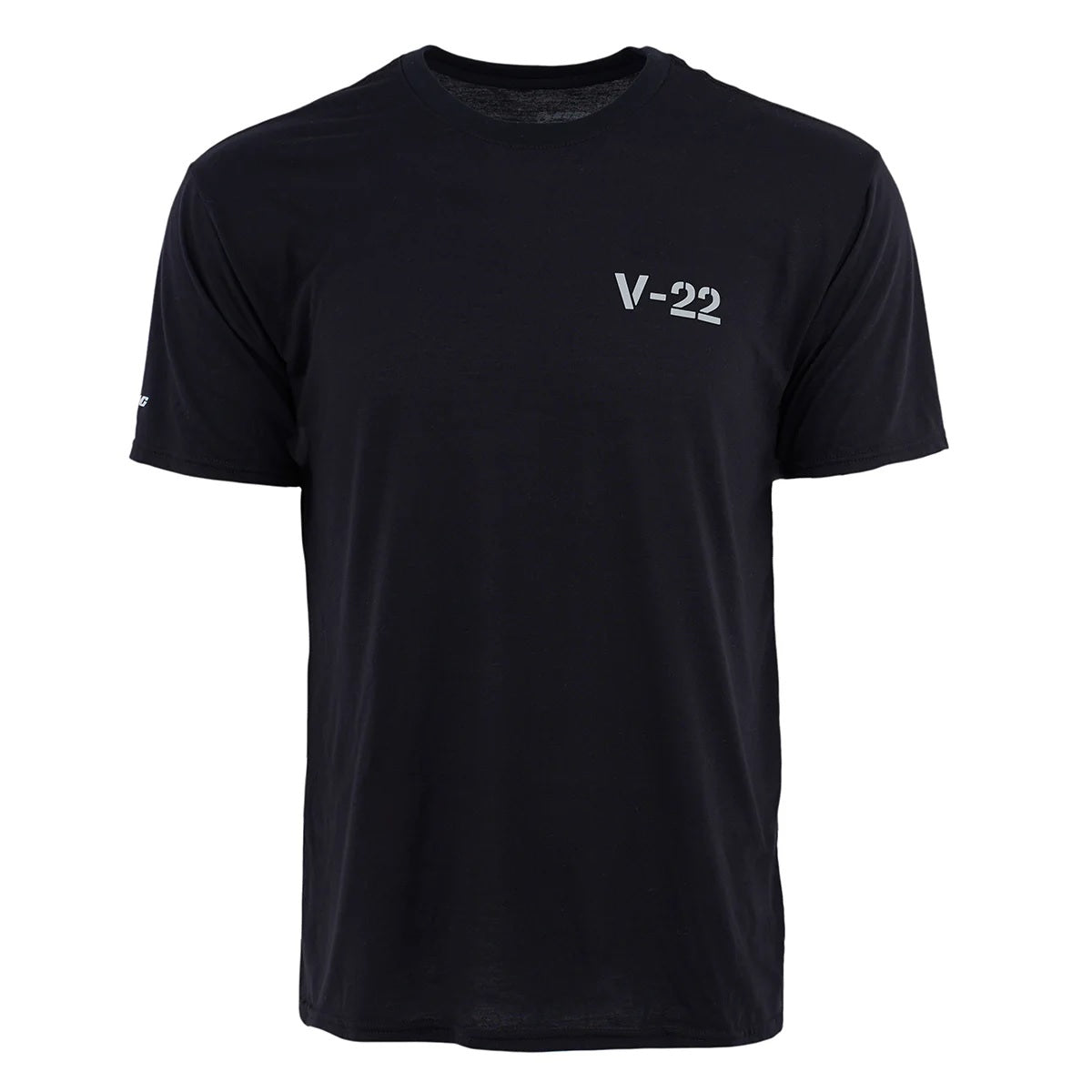 Front view of Boeing V-22 Osprey Unisex Performance T-Shirt in black with V-22 logo