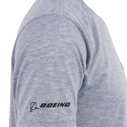 Close-up of Boeing logo on sleeve of KC-46A Pegasus Series T-Shirt in heather gray