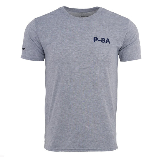 Boeing P-8A Poseidon Series unisex t-shirt in heather gray with P-8A chest logo