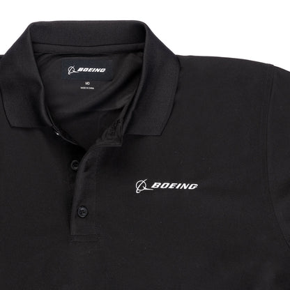 Boeing Signature Omega mesh tech polo chest logo detail on black fabric