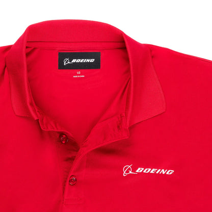 Boeing Signature Omega mesh tech polo chest logo detail on sport red fabric
