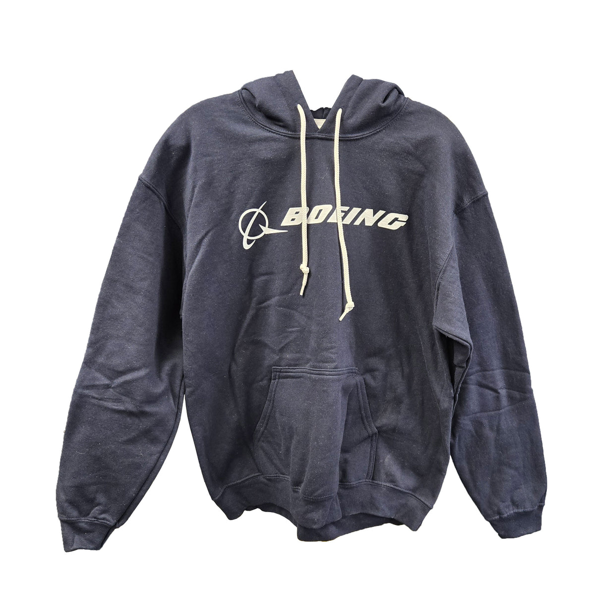 Navy Boeing signature logo hoodie front view with kangaroo pocket