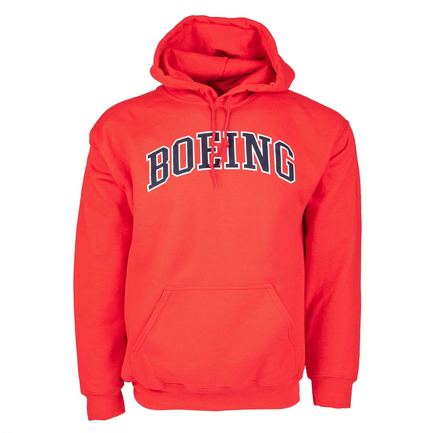 Boeing Unisex Varsity Sweatshirt red hoodie with BOEING varsity lettering front view