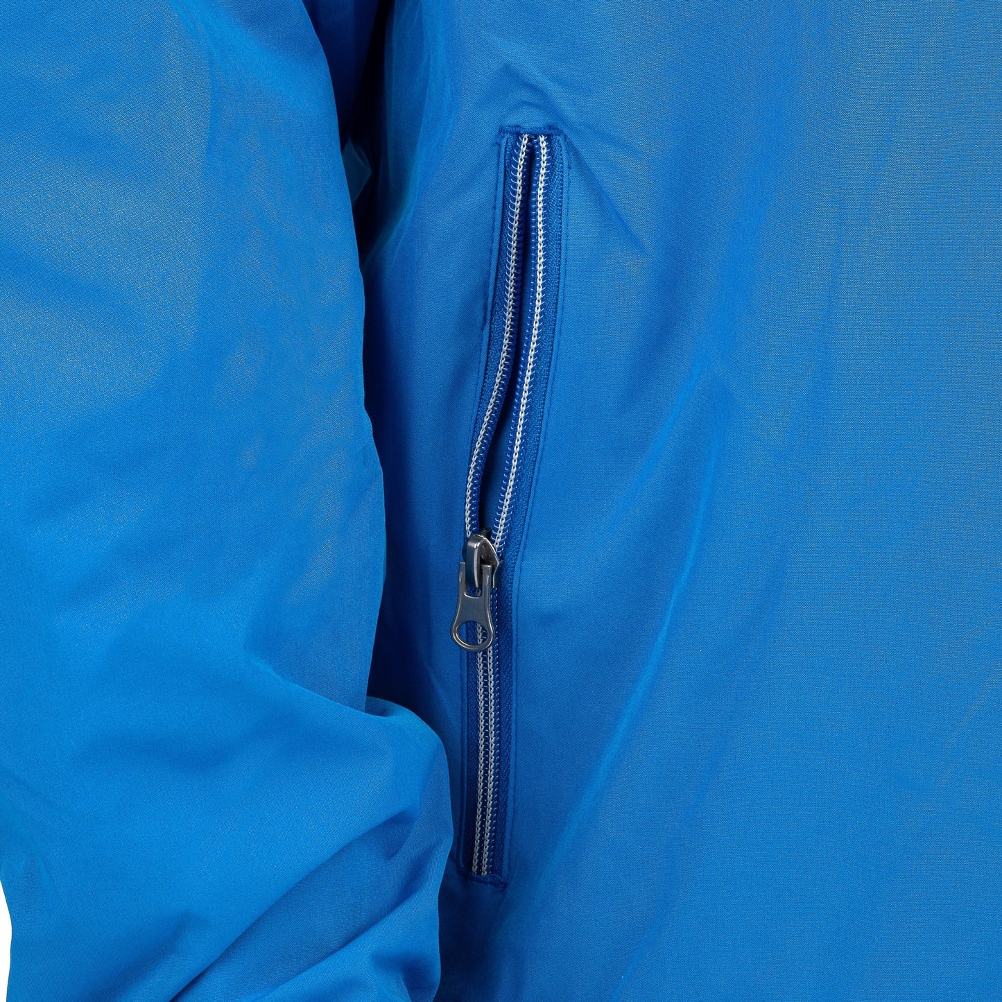 Close-up of zippered pocket on royal blue Boeing Newport jacket