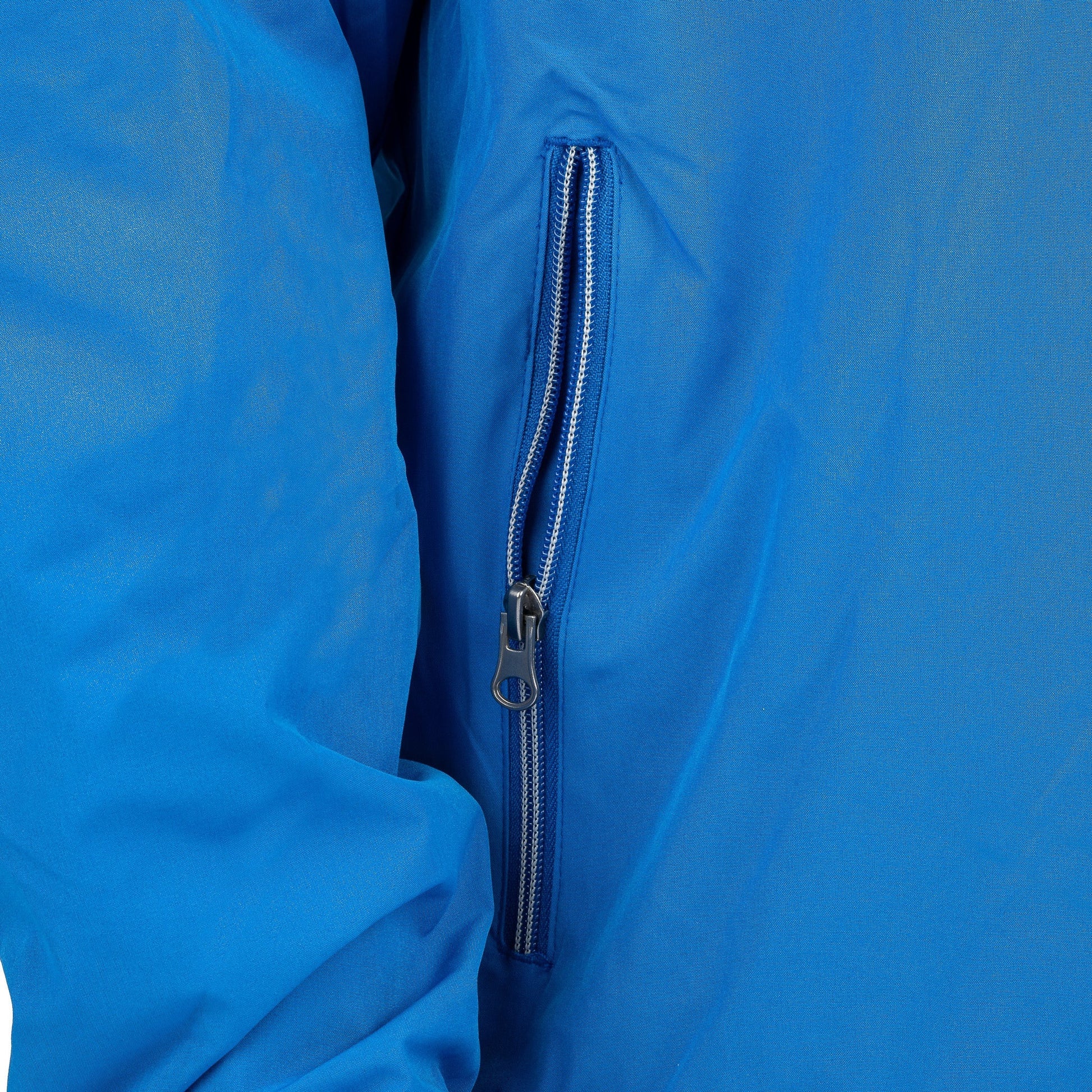 Close-up of zippered pocket on royal blue Boeing Newport jacket