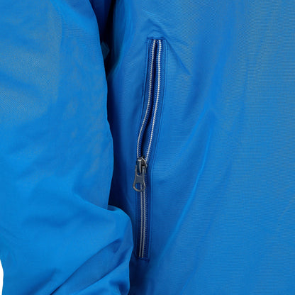 Close-up of zippered pocket on royal blue Boeing Newport jacket