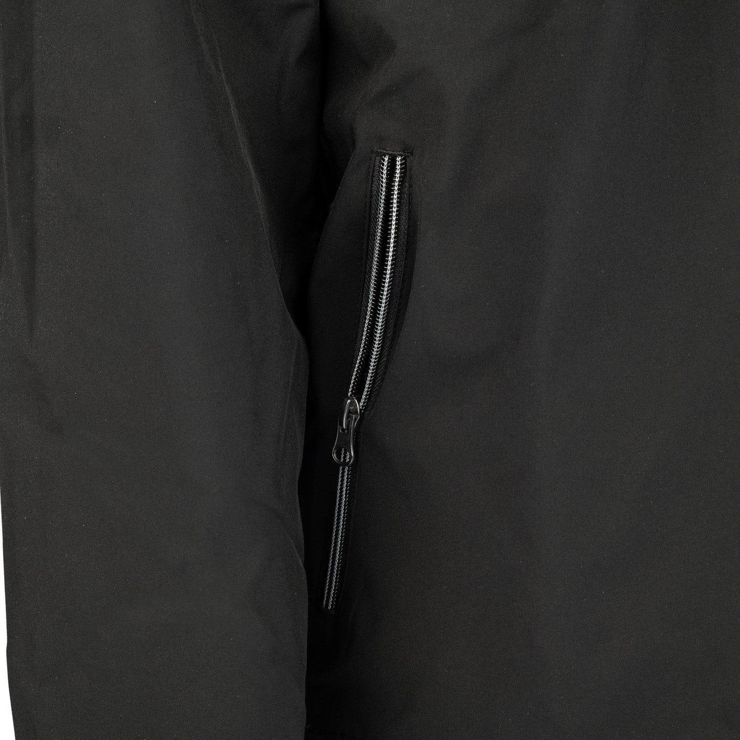 Close-up of zippered pocket on black Boeing Newport jacket