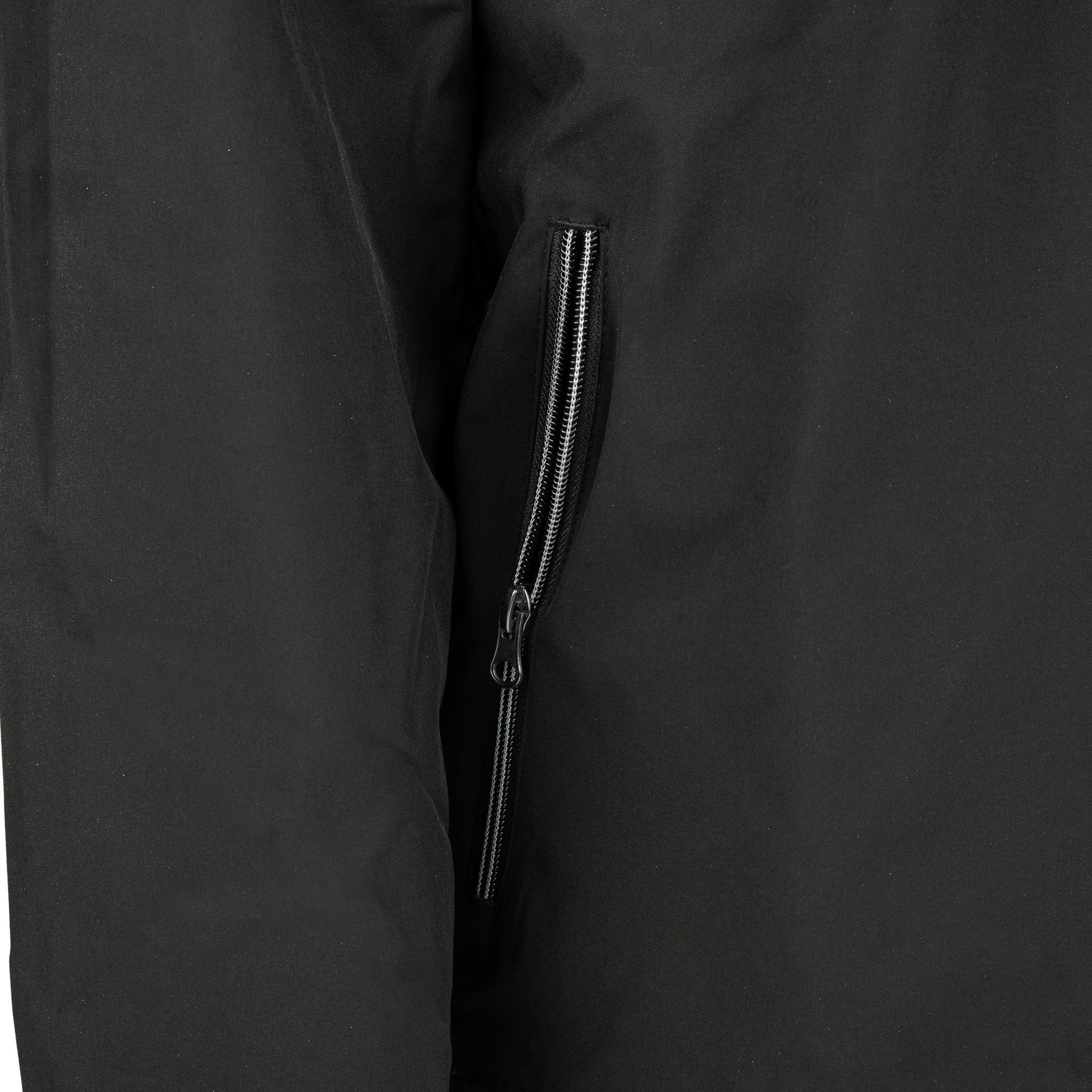Close-up of zippered pocket on black Boeing Newport jacket