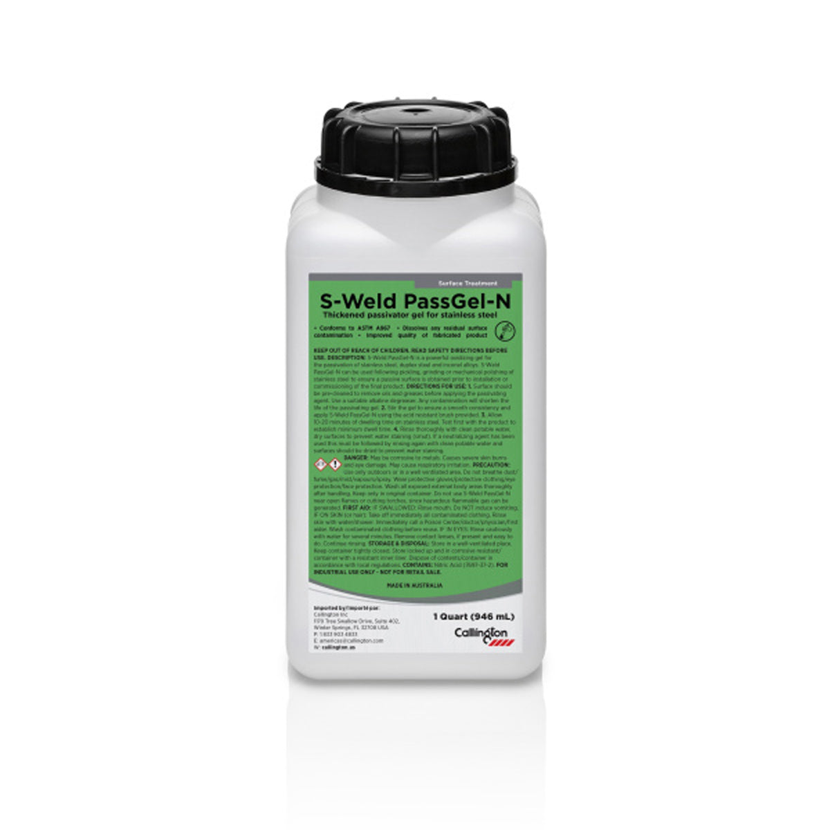 Callington S-Weld PassGel-N 1 Quart Bottle – Thickened Passivating Gel for Stainless Steel