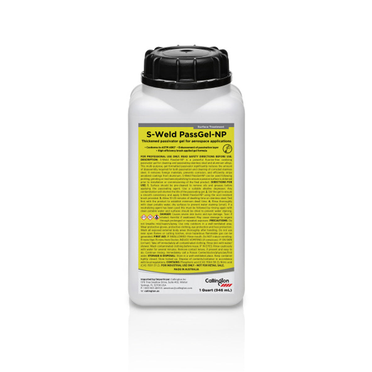 Callington S-Weld PassGel-NP 1 Quart Bottle – Thickened Passivating Gel for Aluminum and Aerospace Applications