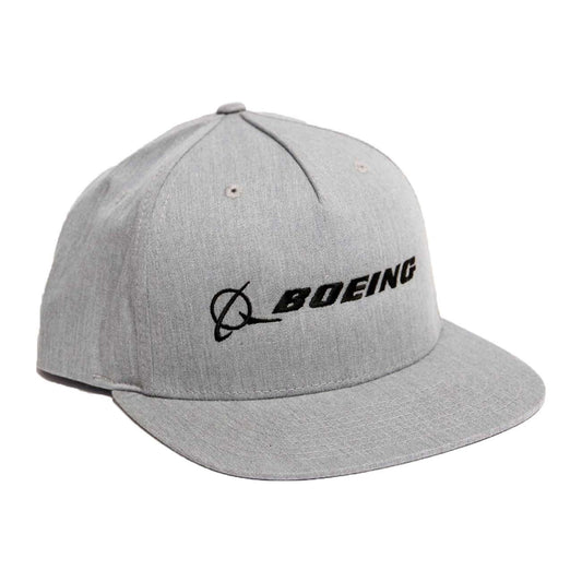 Heather grey Boeing signature logo flat bill hat front view