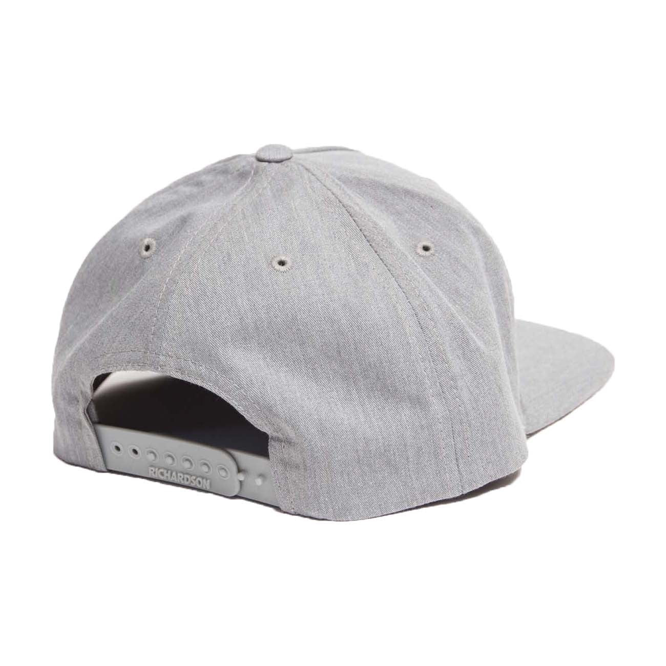 Heather grey Boeing flat bill snapback hat rear adjustable strap view
