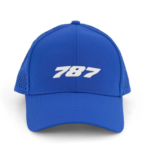 Boeing 787 Dreamliner Series hat in blue with raised 787 front logo and perforated side panels