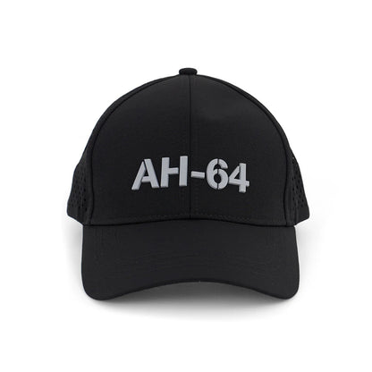 Boeing AH-64 Apache Series Hat front view with raised gray AH-64 logo on black cap