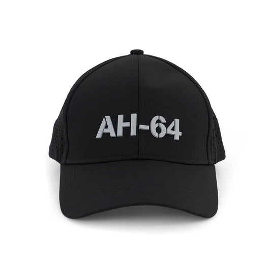 Boeing AH-64 Apache Series Hat front view with raised gray AH-64 logo on black cap