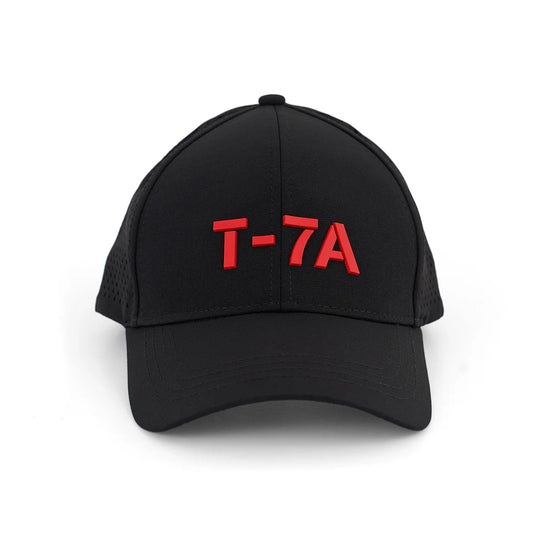Boeing T-7A Red Hawk Series Hat front view with raised red T-7A logo on black cap
