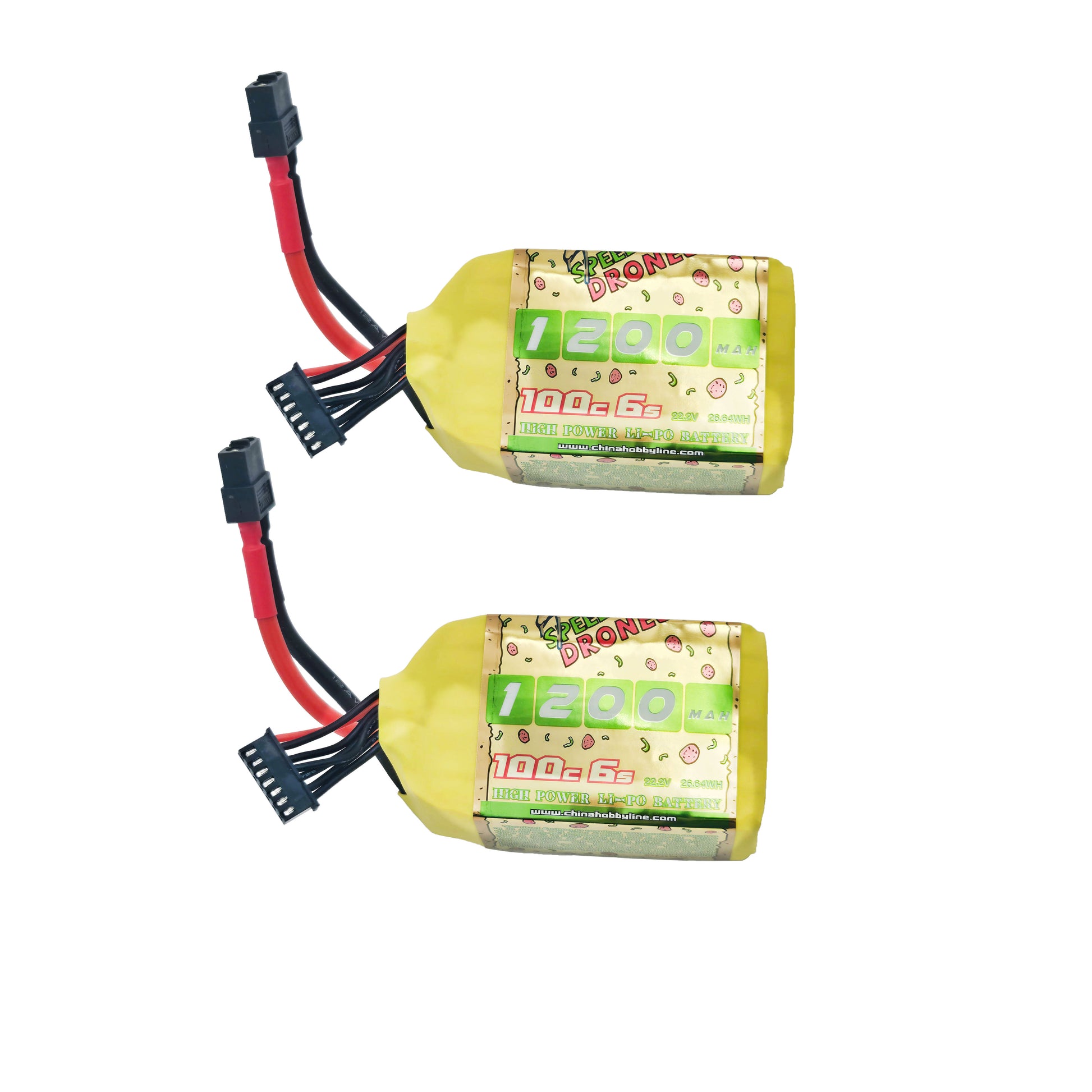 CNHL 1200mAh 22.2V 6S 100C LiPo Battery – Dual Pack with XT60 Connectors Displayed