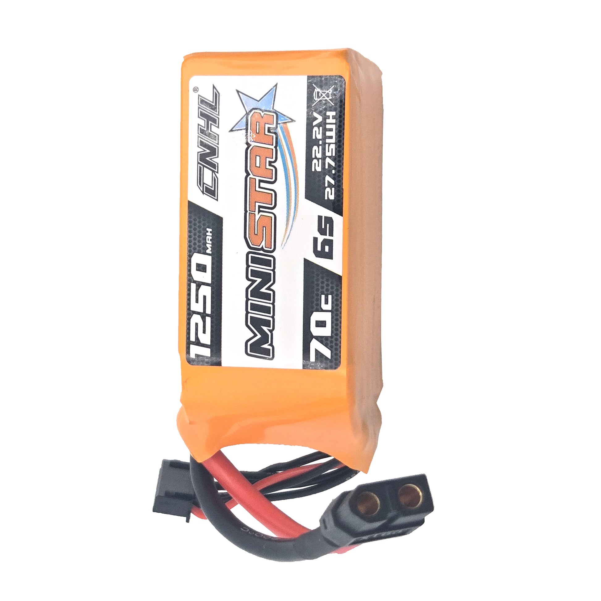CNHL MiniStar 1250mAh LiPo Battery – Top View with XT60 Plug and Branding
