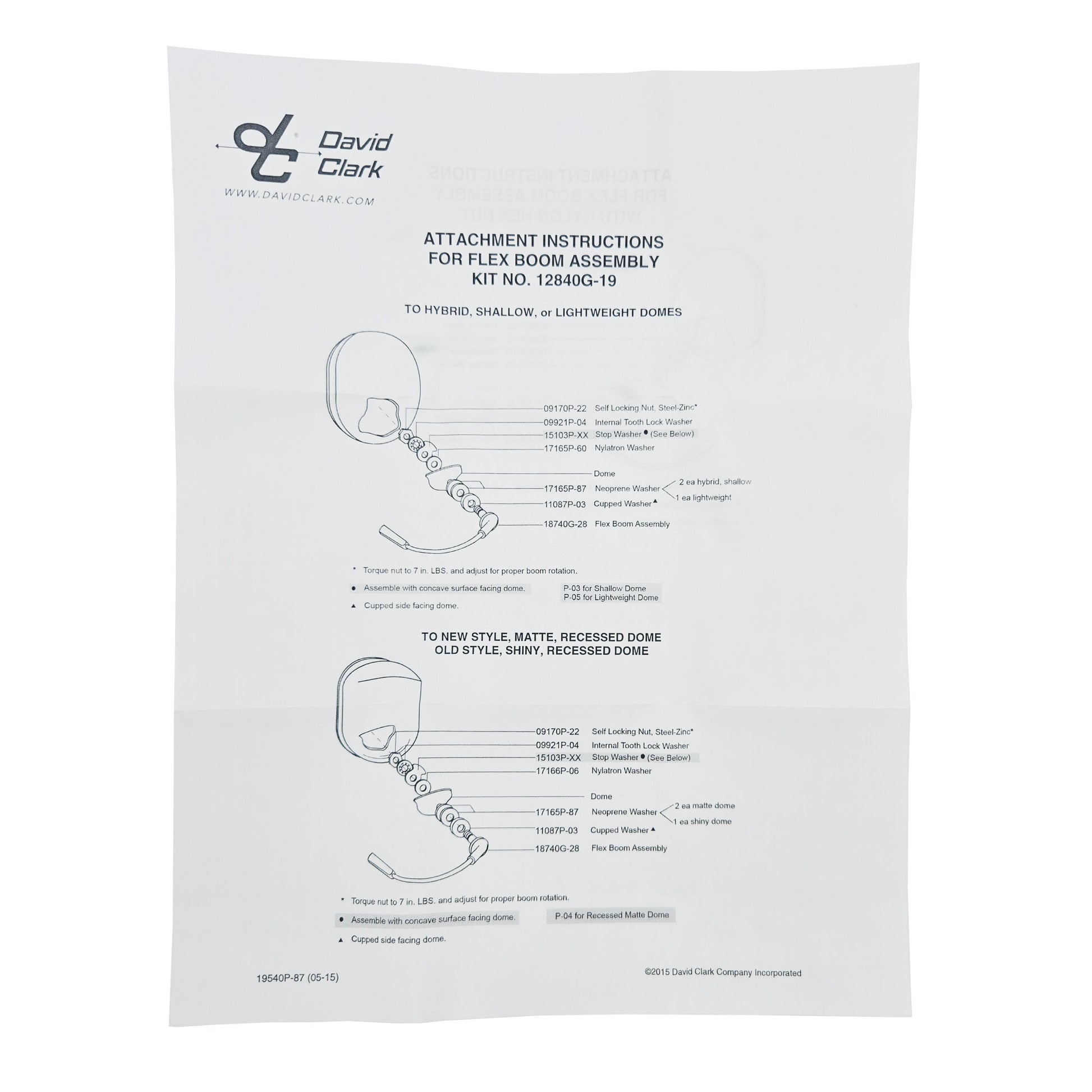 David Clark Boom Kit – Instruction Sheet for 12840G‑19 Assembly