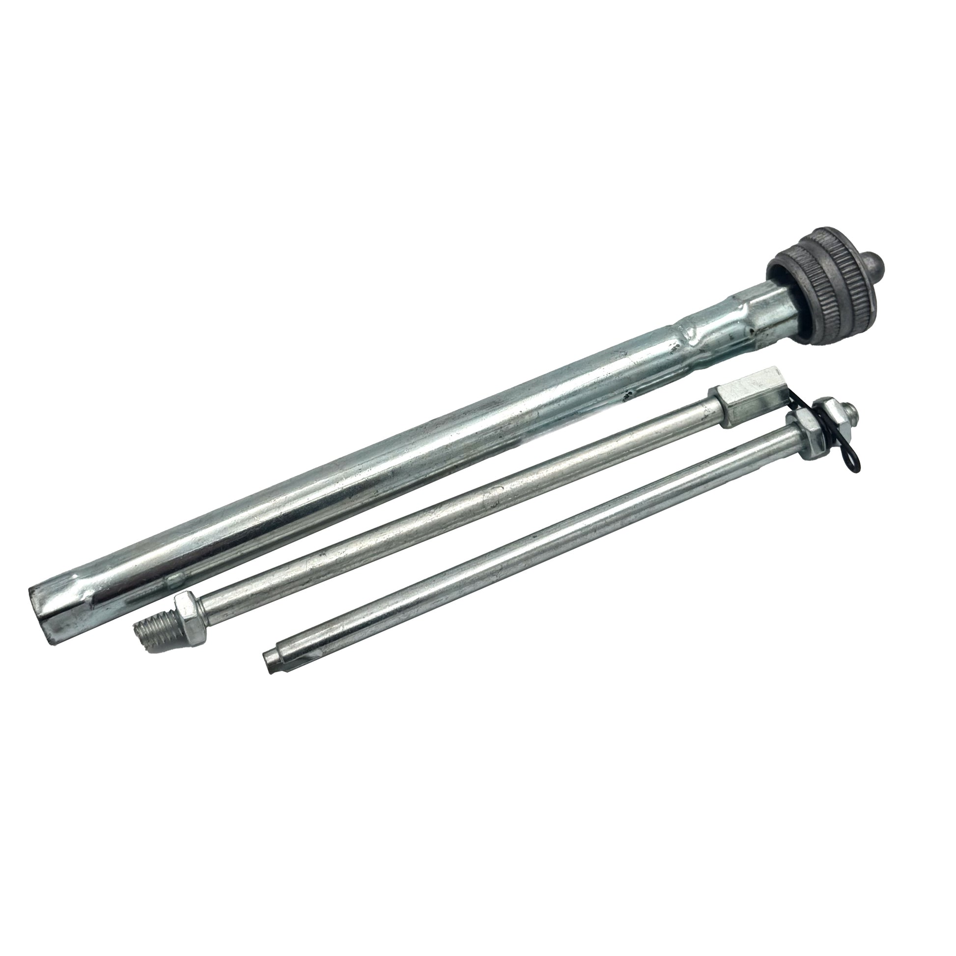 Set of metal pipes with connectors on a white background