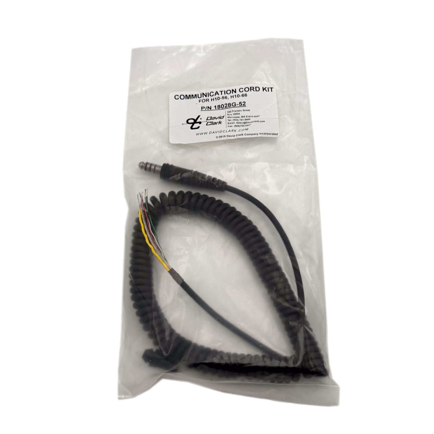 David Clark Comm Cord Kit for H10-56, H10-66 Headsets – 18028G-52