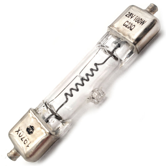 GE Quartzline Aircraft Lamp 28V 100W 1970X 41938 – Rectangular Bulb Front View with Silver Ends and Visible Coil