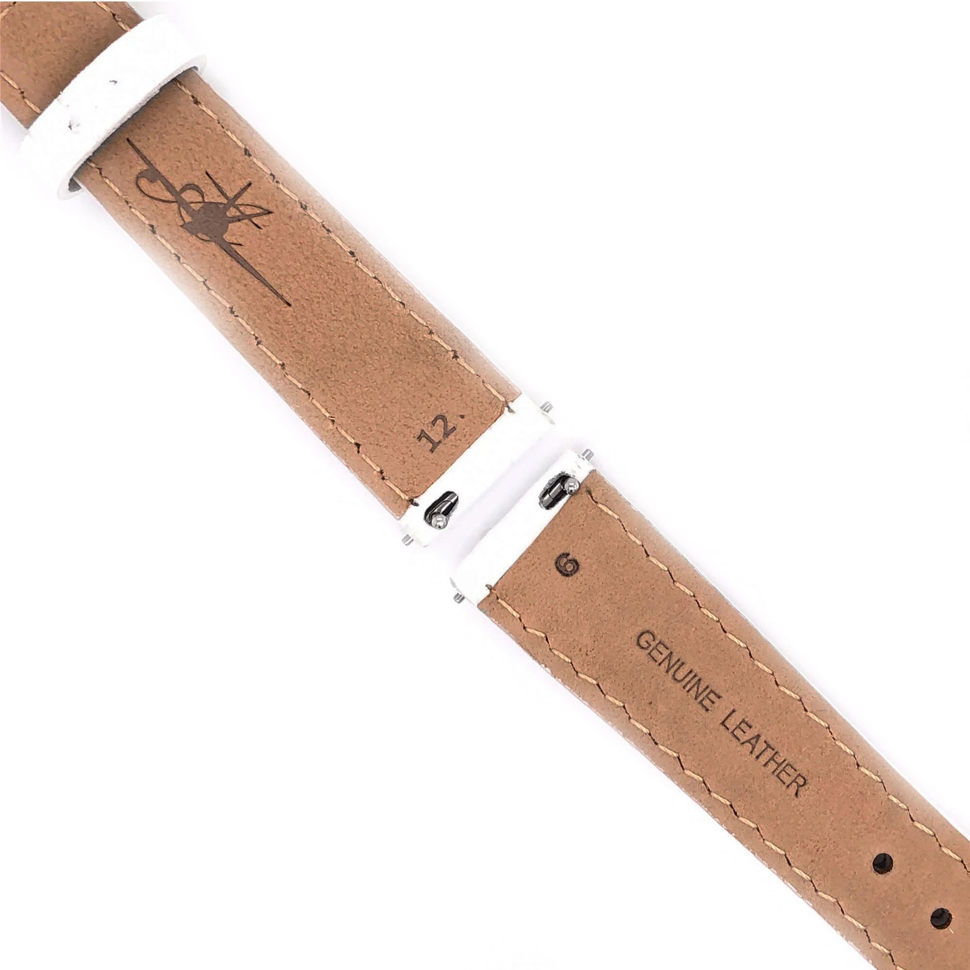 Close-up of Abingdon 16mm White Leather Watch Band with Quick Release Pin System