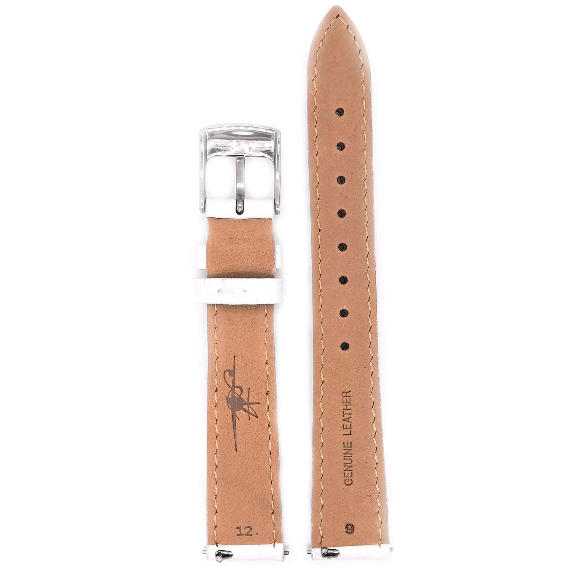 Abingdon 16mm White Croco-Embossed Leather Watch Band with Stainless Steel Buckle - Back View